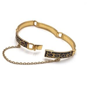 Damascene Bracelet Linked Gold Tone Vintage Estate 7”